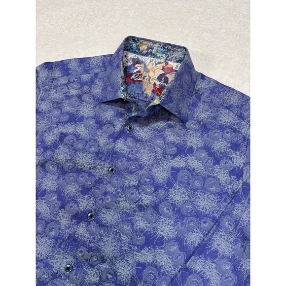 Robert Graham Blue Men's Size Medium Blue Artsy Geometric Button Up Floral - Picture 1 of 13
